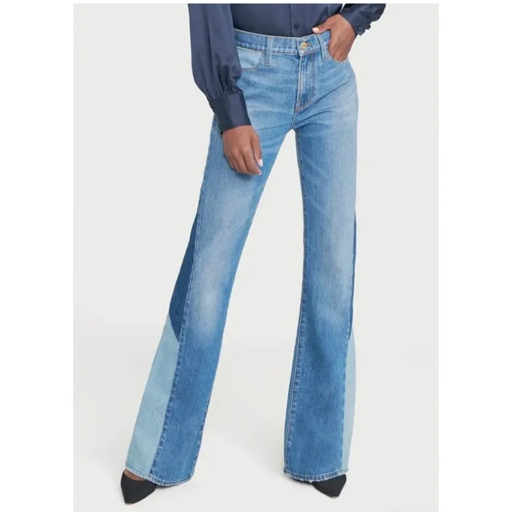 FRAME Le High Flare Kingsley Patchwork Jeans Size 30 Boho Retro Festival  Luxury